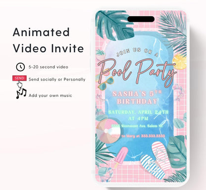 Pool party birthday invitation, pool party digital invitation, summer party invitation, birthday invitation, Pool invitation-2