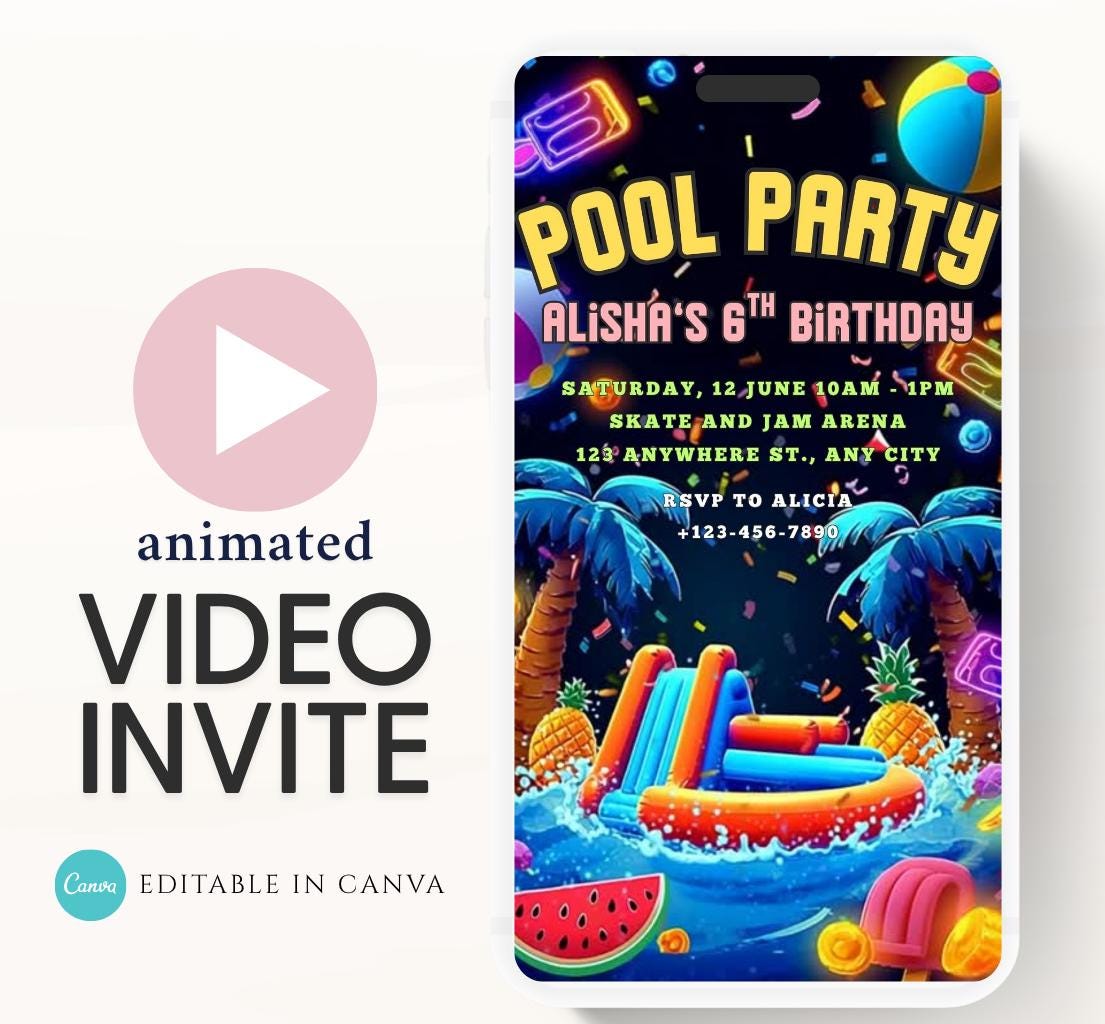 Pool party birthday invitation, pool party digital invitation, summer party invitation, birthday invitation, Pool invitation-1