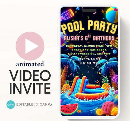 Pool party birthday invitation, pool party digital invitation, summer party invitation, birthday invitation, Pool invitation-1