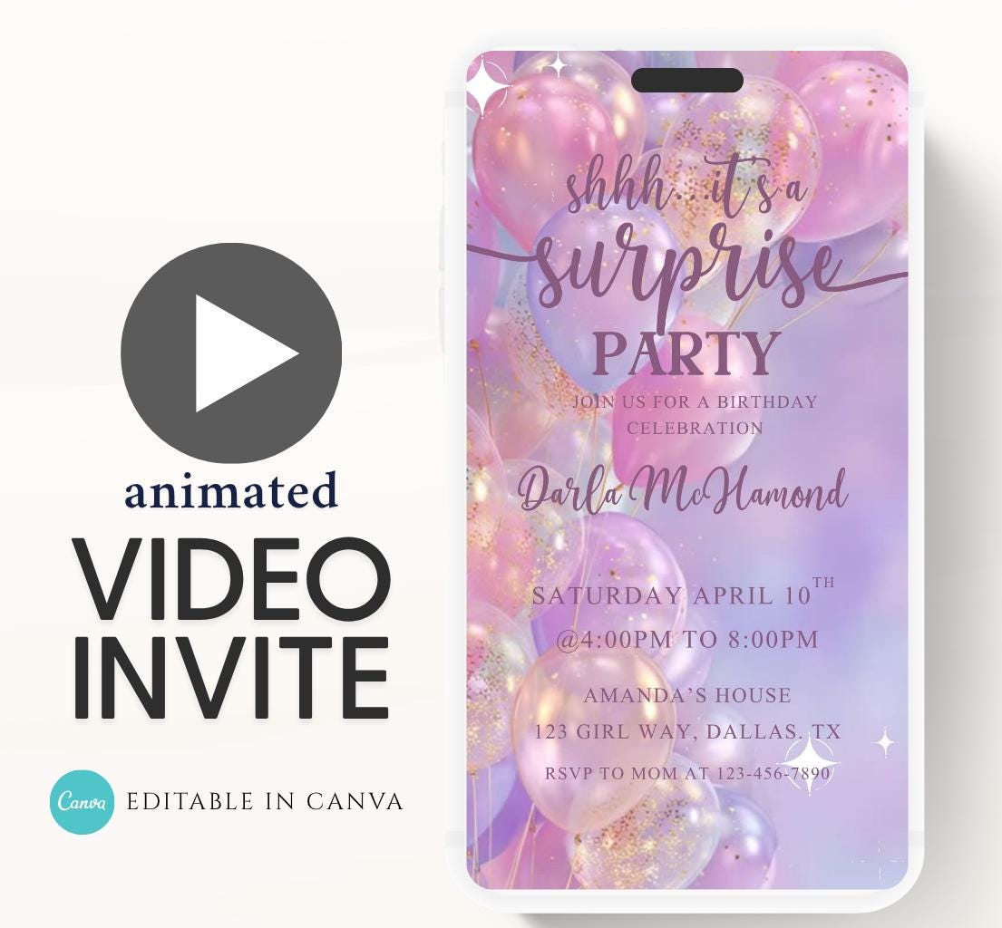 Surprise Invitation Surprise Birthday Invitation Surprise Party Invitations Shhh its a Surprise Video invitation, Surprise party-1