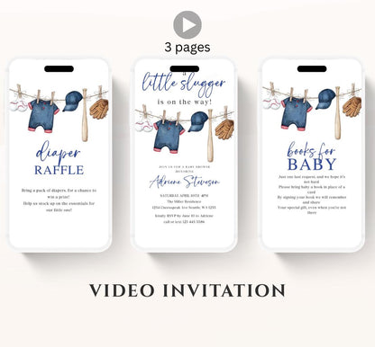 Baseball Baby Shower Invitation,  A Little Slugger is on the Way Video invitation, Boy baby shower invitation, sports baseball invite-1