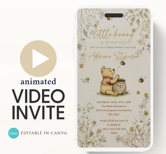 Winnie The Pooh Invitation, Winnie The Pooh Baby Shower Invitations, Winnie The Pooh Invitations Video invitation, Winnie baby shower-4