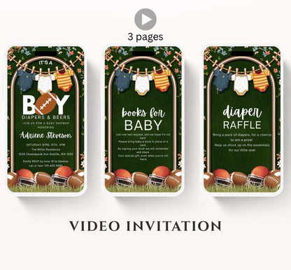 Animated Football Baby Shower Invitation Template, Tailgate DIY Oh Boy Baby Shower Invite, Touchdown Baby Shower, video invitation-1
