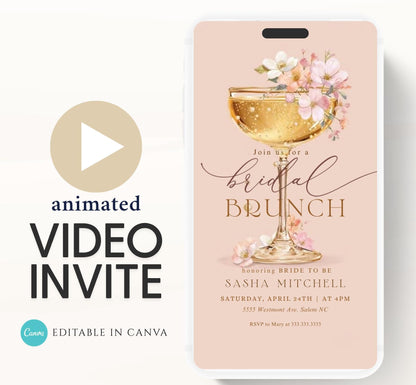Brunch and Bubbly Bridal Shower Invitation Video, Champagne Shower Invite, Blush Bridal Shower Invitation, Brunch Invite-3