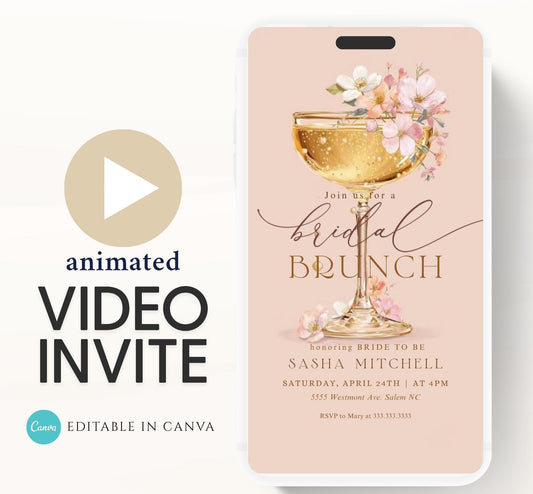 Brunch and Bubbly Bridal Shower Invitation Video, Champagne Shower Invite, Blush Bridal Shower Invitation, Brunch Invite-3
