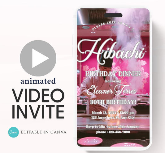 Hibachi Dinner Party Invite Template Invitation Birthday, Graduation, Retirement, Bachelor Celebration  Hibachi Animated Invitation-4