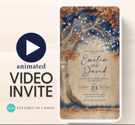 Blue Fall Love Tree Autumn Wedding invitation, Wedding  invitation, wedding invitation template, Video Wedding invite, wedding invite-18