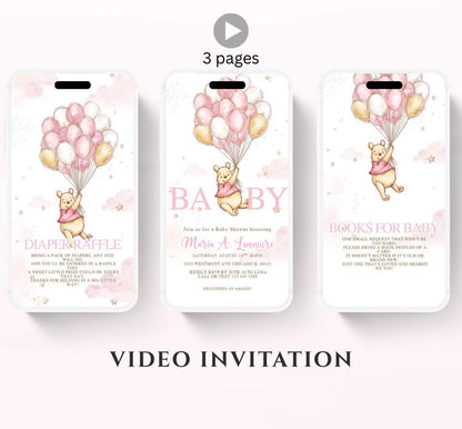 Winnie The Pooh Invitation, Winnie The Pooh Baby Shower Invitations, Winnie The Pooh Invitations Video invitation, Winnie baby shower-2