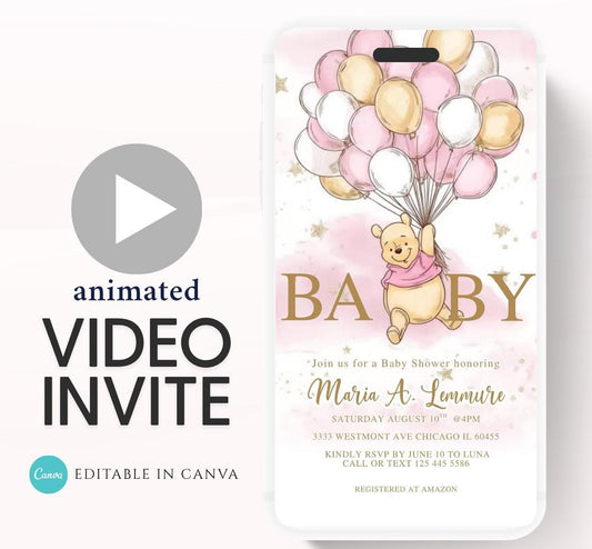 Winnie The Pooh Invitation, Winnie The Pooh Baby Shower Invitations, Winnie The Pooh Invitations Video invitation, Winnie baby shower-3