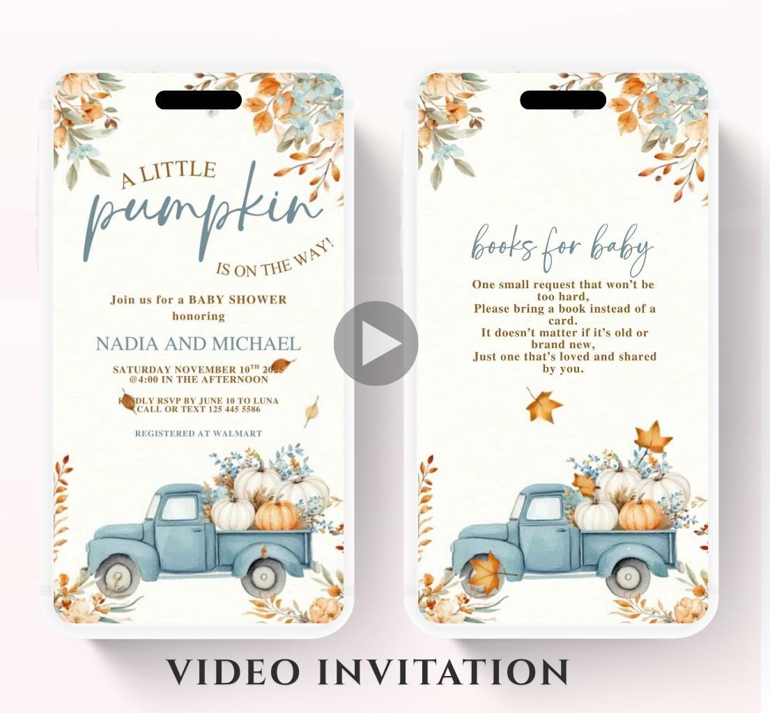 Video Fall Baby Shower Invitation Little Pumpkin Baby Shower Invitation Autumn Baby Shower Fall Hello Baby Shower pumpkin truck -6