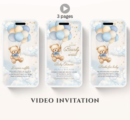 Video We Can Bearly Wait Baby Shower Invitation Teddy Bear Balloon Bear Theme Invites, Baby shower teddy bear invite animated-1