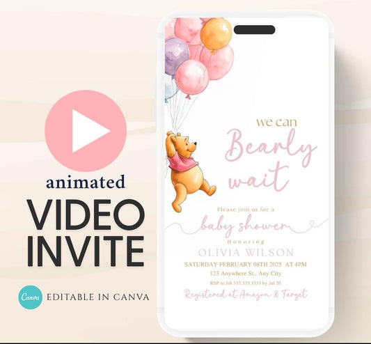 Winnie The Pooh Invitation, Winnie The Pooh Baby Shower Invitations, Winnie The Pooh Invitations Video invitation, Winnie baby shower-12