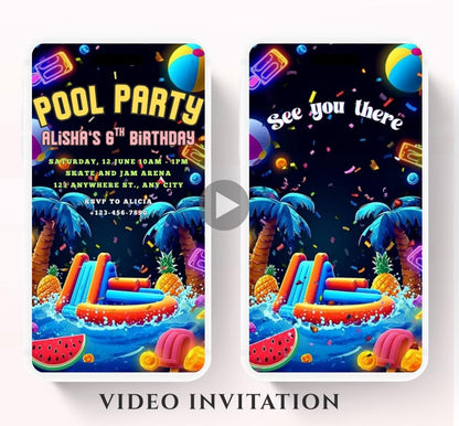 Pool party birthday invitation, pool party digital invitation, summer party invitation, birthday invitation, Pool invitation-1
