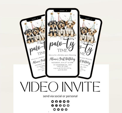 Animated Dog Invitation Puppy Party Invitation video Dog Pawty Invitation Dog Birthday Invitation Puppy Pawty Invitation Dog-1