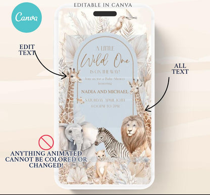 Safari Baby Shower Invitation, A little Wild One is on the Way Invite, Jungle Baby Shower Invitation, Zoo Animal Animated-7