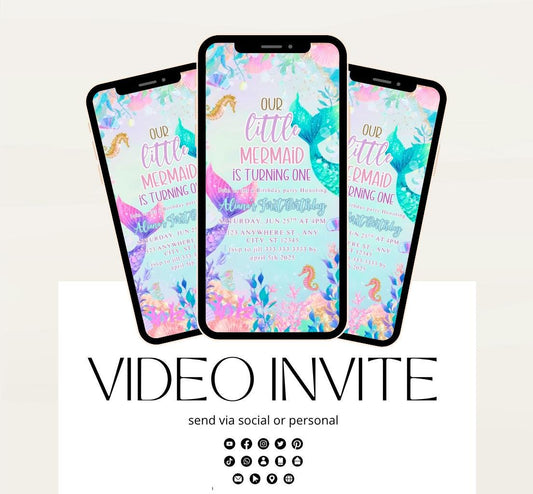 Mermaid Birthday Invitation, Mermaid Invite, Under the Sea Birthday Party, Glitter Birthday, Pink Birthday, Mermaid Party Video invitation-1
