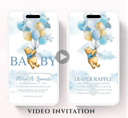 Winnie The Pooh Invitation, Boy Winnie The Pooh Baby Shower Invitations, Winnie The Pooh Invitations Video invitation, Winnie baby shower-6