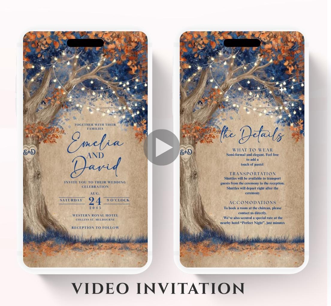 Blue Fall Love Tree Autumn Wedding invitation, Wedding  invitation, wedding invitation template, Video Wedding invite, wedding invite-18