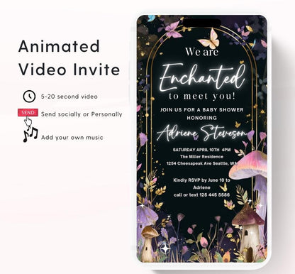 Butterfly Baby Shower Invitation animated, video Baby Shower Butterflies Invitation Enchanted Baby Shower invite Pink Butterflies-3