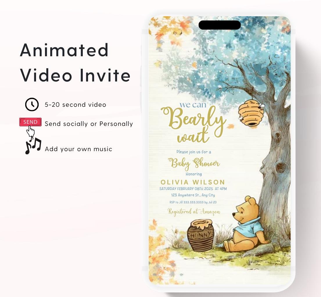 Blue Winnie shower Invitation, Winnie The Pooh Baby Shower Invitations, Winnie The Pooh Invitations Video invitation, Winnie baby shower-24