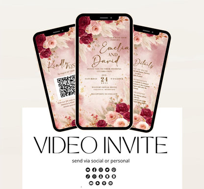 Pink and red floral Wedding invitation, Wedding  invitation, wedding invitation template, Video Wedding invite, wedding invite-16