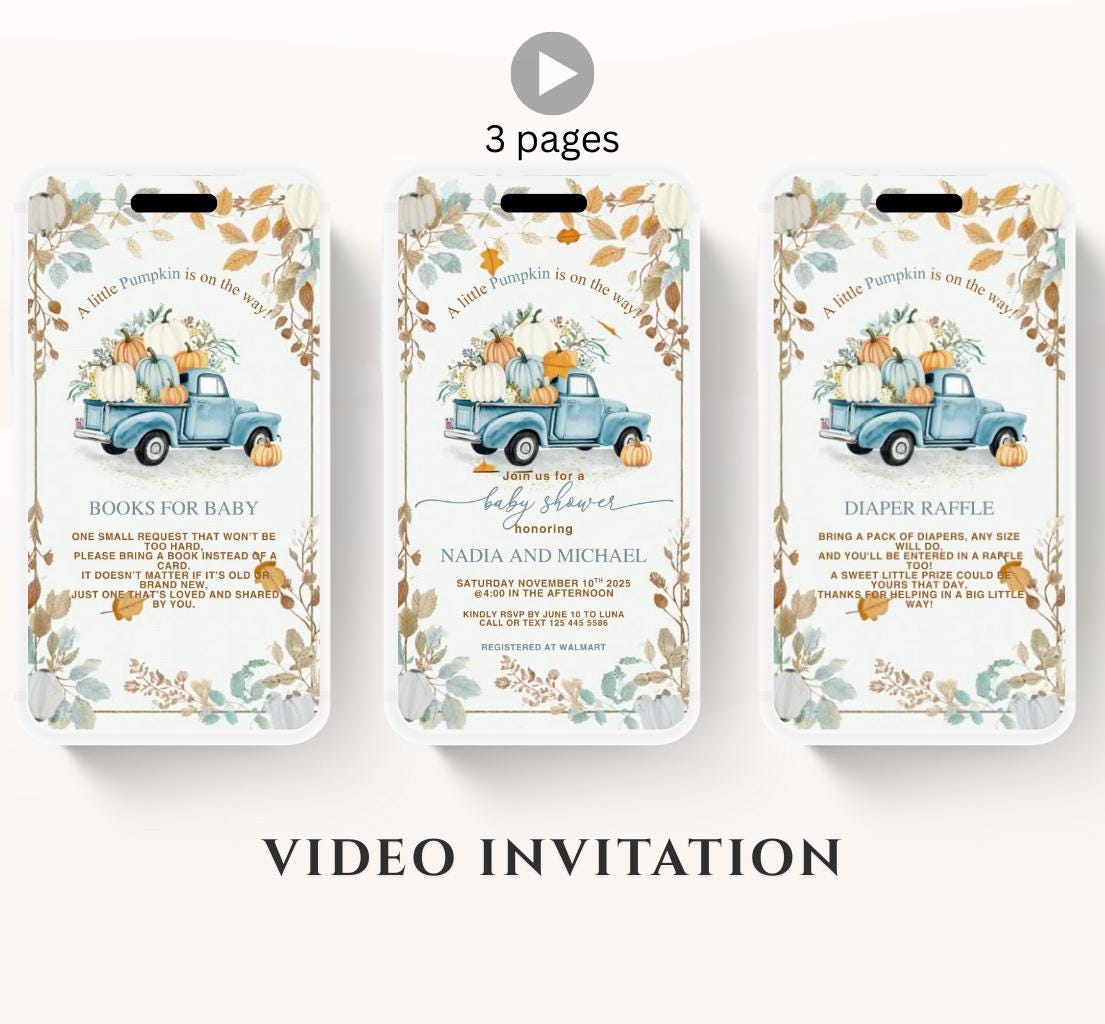 Video Fall Baby Shower Invitation Little Pumpkin Baby Shower Invitation Autumn Baby Shower Fall Hello Baby Shower pumpkin truck -5