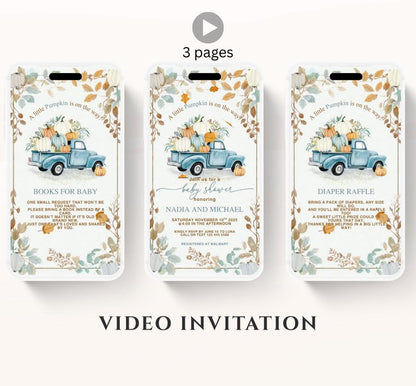 Video Fall Baby Shower Invitation Little Pumpkin Baby Shower Invitation Autumn Baby Shower Fall Hello Baby Shower pumpkin truck -5