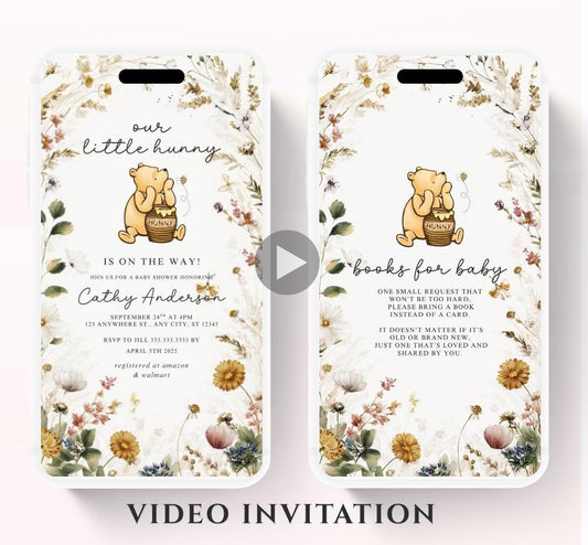 Winnie The Pooh Invitation, Winnie The Pooh Baby Shower Invitations, Winnie The Pooh Invitations Video invitation, Winnie baby shower-5