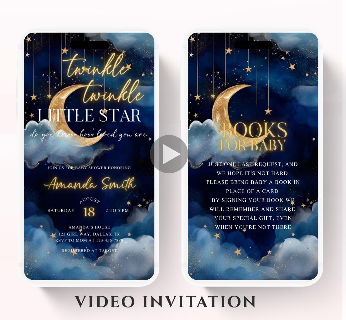 Twinkle little star baby shower invitation, Blue Twinkle Twinkle Little Star Baby Shower Invitation, Moon and Stars Baby Shower, Video-1