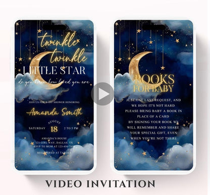 Twinkle little star baby shower invitation, Blue Twinkle Twinkle Little Star Baby Shower Invitation, Moon and Stars Baby Shower, Video-1