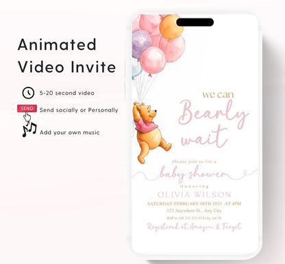 Winnie The Pooh Invitation, Winnie The Pooh Baby Shower Invitations, Winnie The Pooh Invitations Video invitation, Winnie baby shower-12