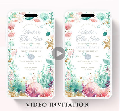 Animated Under The Sea Birthday Invitation, Editable Ocean Animals Party Invite, Magical Sea Life Invitation Sea Beach birthday invite-1