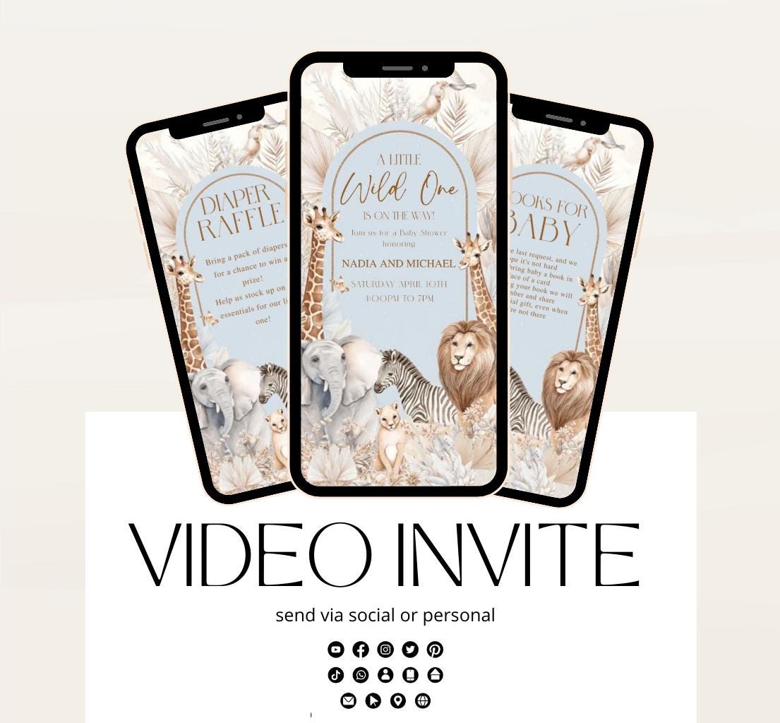 Safari Baby Shower Invitation, A little Wild One is on the Way Invite, Jungle Baby Shower Invitation, Zoo Animal Animated-7