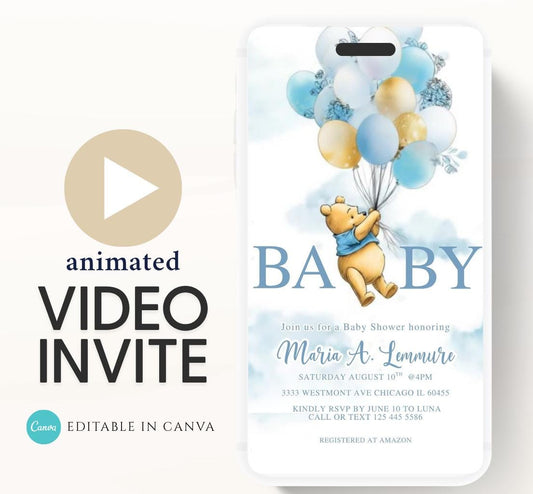 Winnie The Pooh Invitation, Boy Winnie The Pooh Baby Shower Invitations, Winnie The Pooh Invitations Video invitation, Winnie baby shower-6
