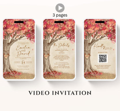 Pink Fall Love Tree Autumn Wedding invitation, Wedding  invitation, wedding invitation template, Video Wedding invite, wedding invite-19