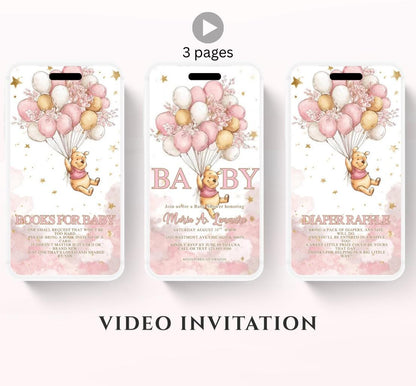 Winnie The Pooh Invitation, Winnie The Pooh Baby Shower Invitations, Winnie The Pooh Invitations Video invitation, Winnie baby shower-1