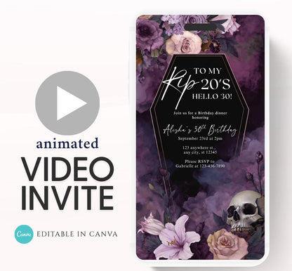 Animated 30th Evite Birthday for Adult Invite, Modern 30th Birthday Invite, Digital Animated Rip 20's Digital Halloween 30th Birthday-17