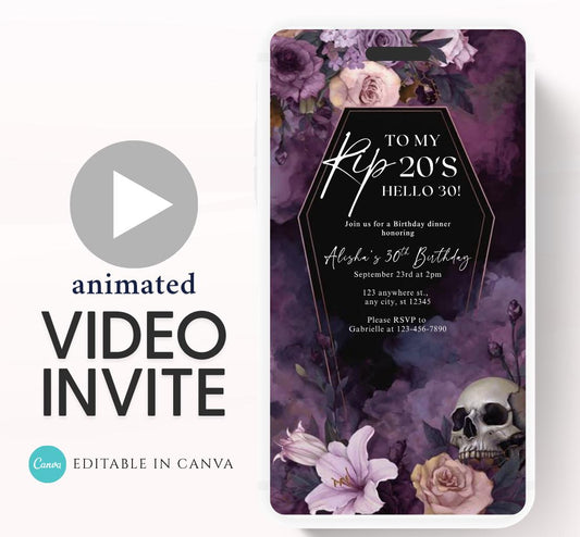 Animated 30th Evite Birthday for Adult Invite, Modern 30th Birthday Invite, Digital Animated Rip 20's Digital Halloween 30th Birthday-17