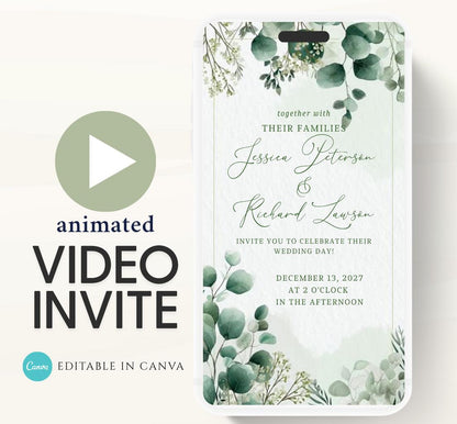 Animated Wedding invitation, Wedding Greenery Eucalyptus invitation, wedding invitation template, Video Wedding invite, wedding invite-3