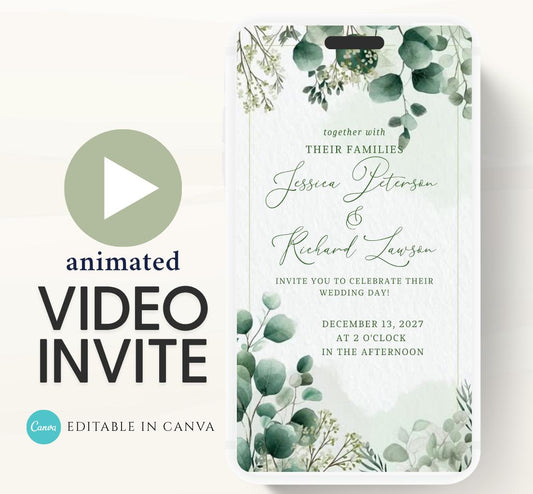 Animated Wedding invitation, Wedding Greenery Eucalyptus invitation, wedding invitation template, Video Wedding invite, wedding invite-3