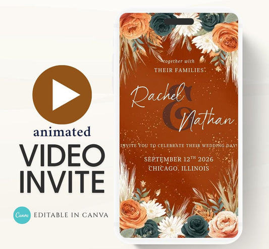 Navy blue and order floral Wedding invitation, Wedding  invitation, wedding invitation template, Video Wedding invite, wedding invite-14