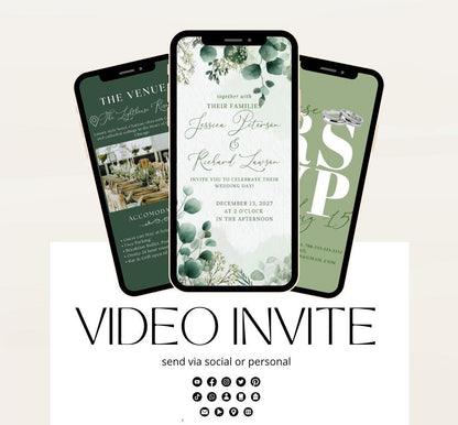 Animated Wedding invitation, Wedding Greenery Eucalyptus invitation, wedding invitation template, Video Wedding invite, wedding invite-3