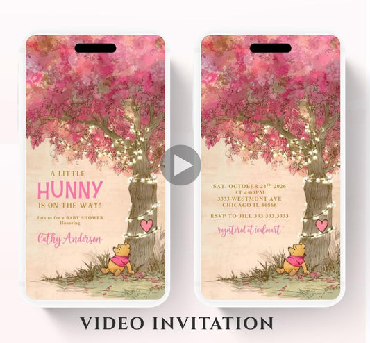 Pink Winnie Tree Invitation, Winnie The Pooh Baby Shower Invitations, Winnie The Pooh Invitations Video invitation, Winnie baby shower-22