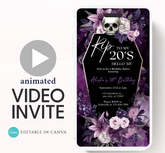 Animated 30th Evite Birthday for Adult Invite, Modern 30th Birthday Invite, Digital Animated Rip 20's Digital Halloween 30th Birthday-11