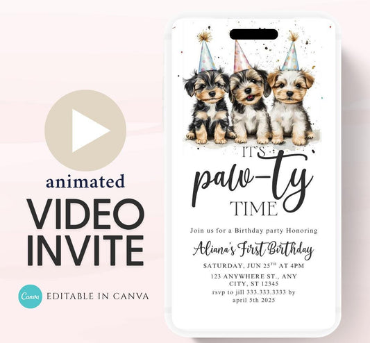 Animated Dog Invitation Puppy Party Invitation video Dog Pawty Invitation Dog Birthday Invitation Puppy Pawty Invitation Dog-1