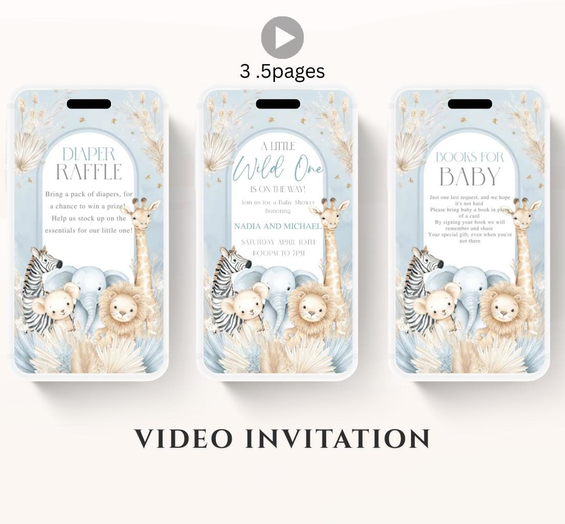 Safari Baby Shower Invitation, A little Wild One is on the Way Invite, Jungle Baby Shower Invitation, Zoo Animal Animated-6