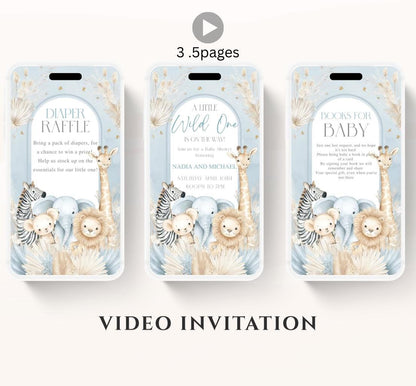 Safari Baby Shower Invitation, A little Wild One is on the Way Invite, Jungle Baby Shower Invitation, Zoo Animal Animated-6