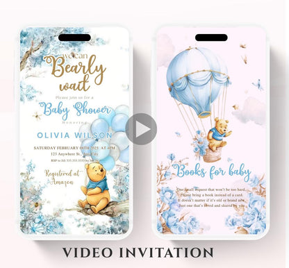 Winnie The Pooh Invitation, Winnie The Pooh Baby Shower Invitations, Winnie The Pooh Invitations Video invitation, Winnie baby shower-15b