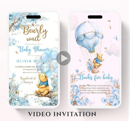 Winnie The Pooh Invitation, Winnie The Pooh Baby Shower Invitations, Winnie The Pooh Invitations Video invitation, Winnie baby shower-15b