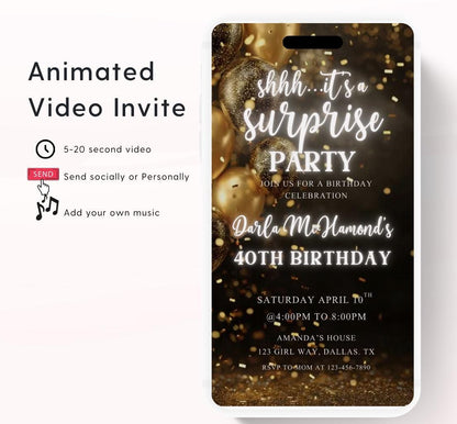 Surprise Invitation Surprise Birthday Invitation Surprise Party Invitations Shhh its a Surprise Video invitation, Surprise party-3